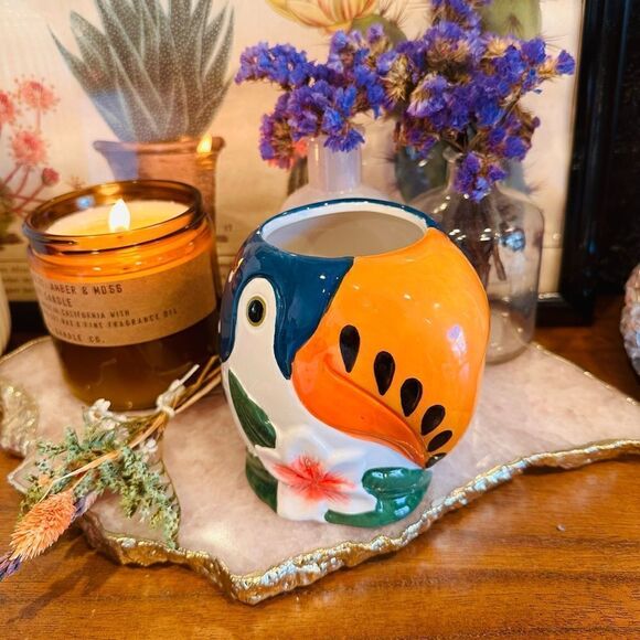 NWOT Hobby Lobby Summer Hand-painted Toucan Ceramic Pot - Picture 1 of 5